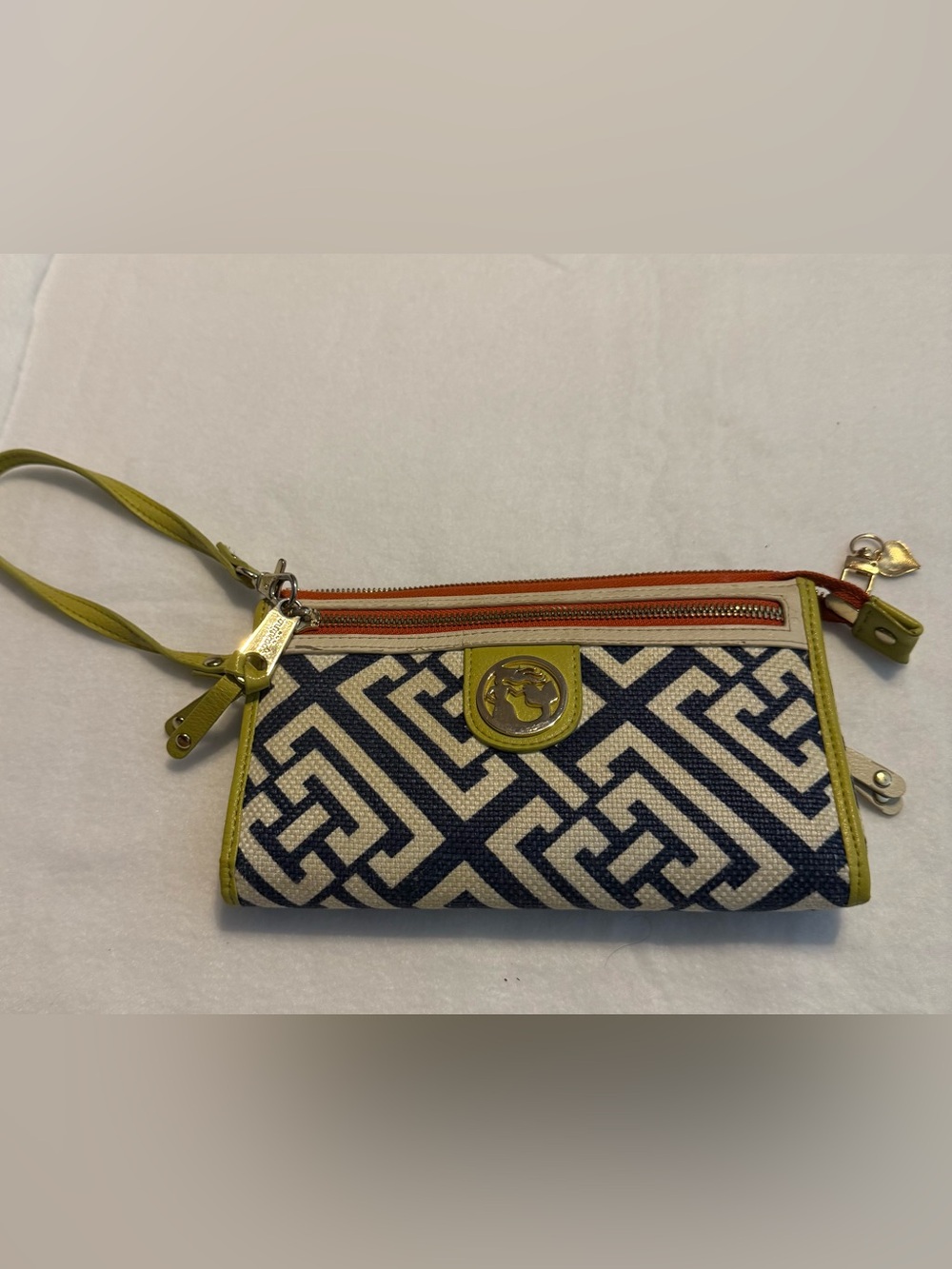 Spartina 449 Blue White Canvas Wristlet Wallet Clutch Nautical Coastal - Picture 2 of 6